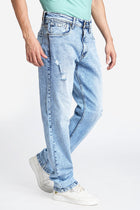 Light Blue Distressed Relax Fit Jeans - Jeans - 231110841