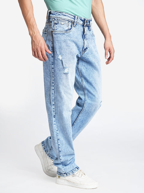 Light Blue Distressed Relax Fit Jeans - Jeans - 231110841