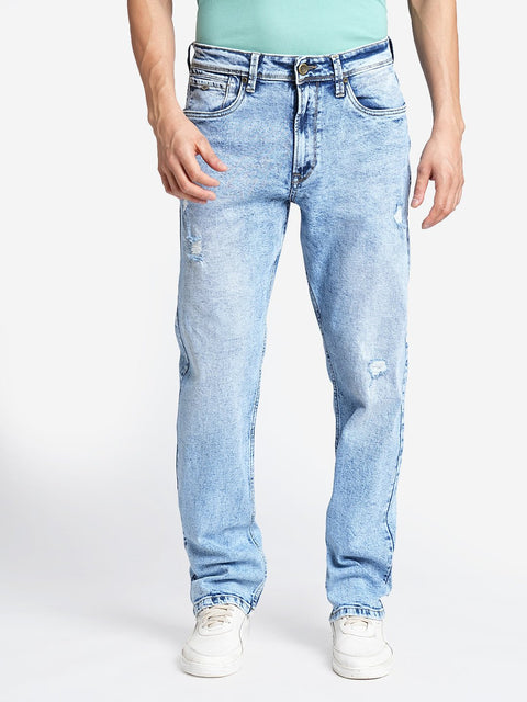 Light Blue Distressed Relax Fit Jeans - Jeans - 231110841