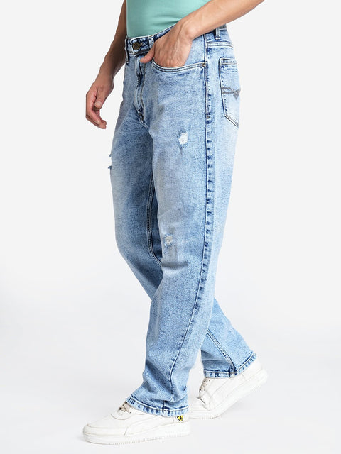 Light Blue Distressed Relax Fit Jeans - Jeans - 231110841