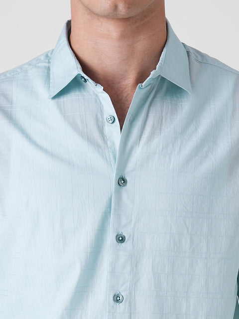 LIGHT BLUE DOBBY PLAIN SHIRT-Shirt - 260134955