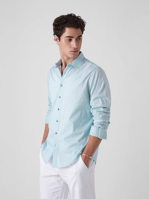 LIGHT BLUE DOBBY PLAIN SHIRT-Shirt - 260134955