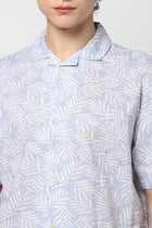 Light Blue Floral Print Relaxed Fit Half Sleeve Shirt - Shirt - 240728467