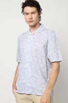 Light Blue Floral Print Relaxed Fit Half Sleeve Shirt - Shirt - 240728467