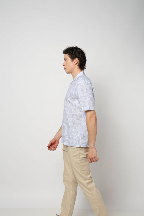 Light Blue Floral Print Relaxed Fit Half Sleeve Shirt - Shirt - 240728467