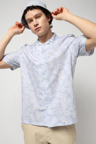 Light Blue Floral Print Relaxed Fit Half Sleeve Shirt - Shirt - 240728467