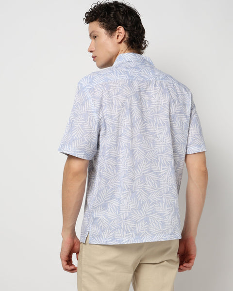 Light Blue Floral Print Relaxed Fit Half Sleeve Shirt - Shirt - 240728467