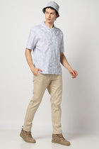 Light Blue Floral Print Relaxed Fit Half Sleeve Shirt - Shirt - 240728467