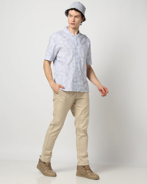 Light Blue Floral Print Relaxed Fit Half Sleeve Shirt - Shirt - 240728467