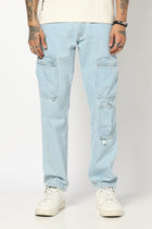 LIGHT BLUE HEAVY WASH SLIM FIT JEANS - Cargo - 250640501