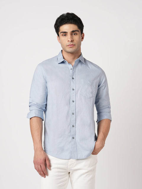 LIGHT BLUE PLAIN DOBBY SHIRT-Shirt - 260134325