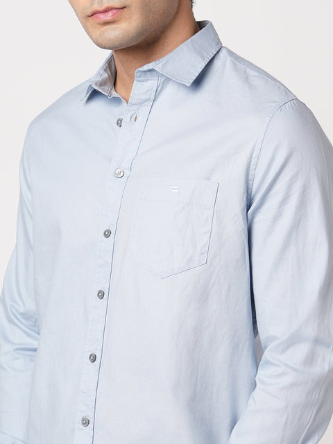 LIGHT BLUE PLAIN DOBBY SHIRT-Shirt - 260134325