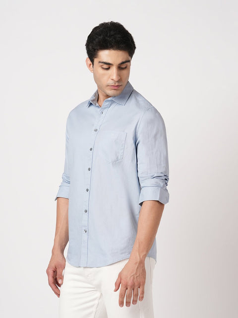 LIGHT BLUE PLAIN DOBBY SHIRT-Shirt - 260134325