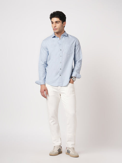 LIGHT BLUE PLAIN DOBBY SHIRT-Shirt - 260134325