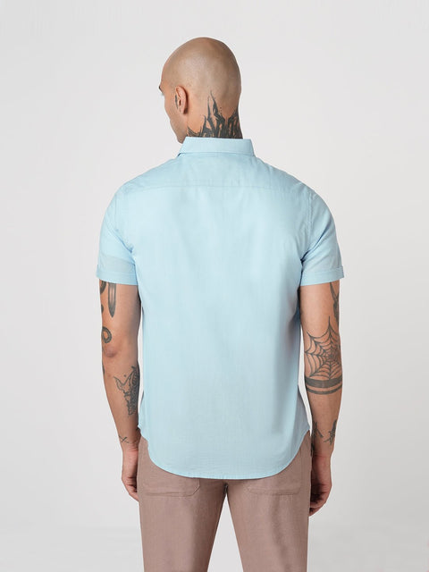 LIGHT BLUE PLAIN HALF SLEEVE SHIRT-Shirt - 260134350