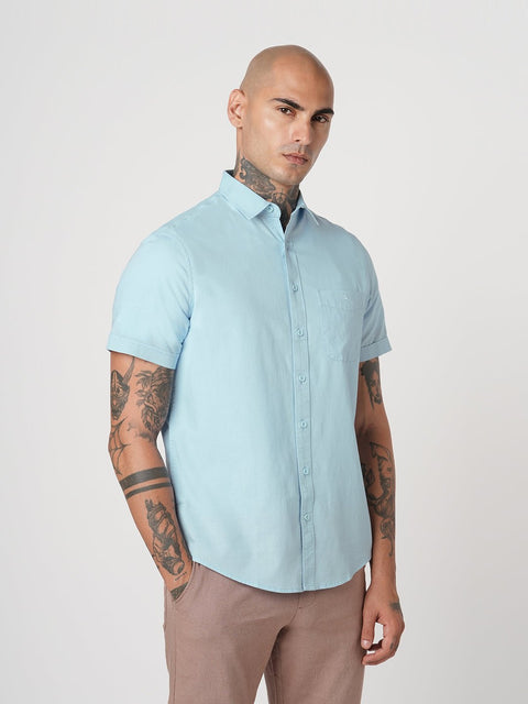 LIGHT BLUE PLAIN HALF SLEEVE SHIRT-Shirt - 260134350