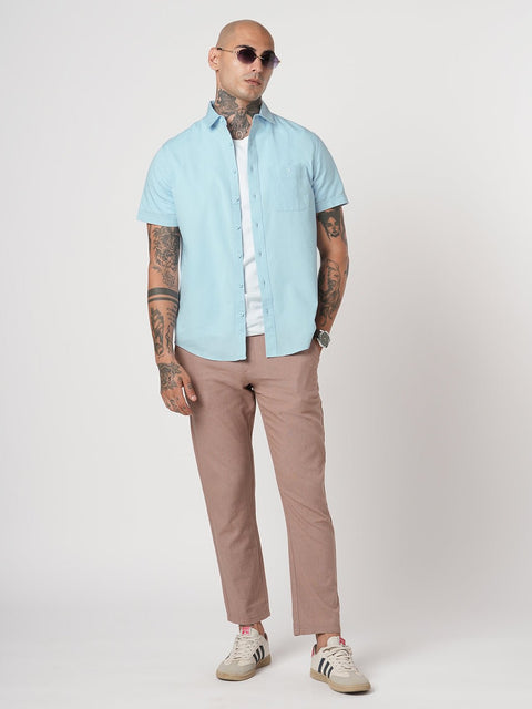 LIGHT BLUE PLAIN HALF SLEEVE SHIRT-Shirt - 260134350