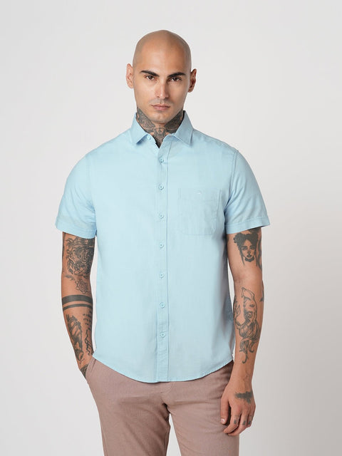 LIGHT BLUE PLAIN HALF SLEEVE SHIRT-Shirt - 260134350