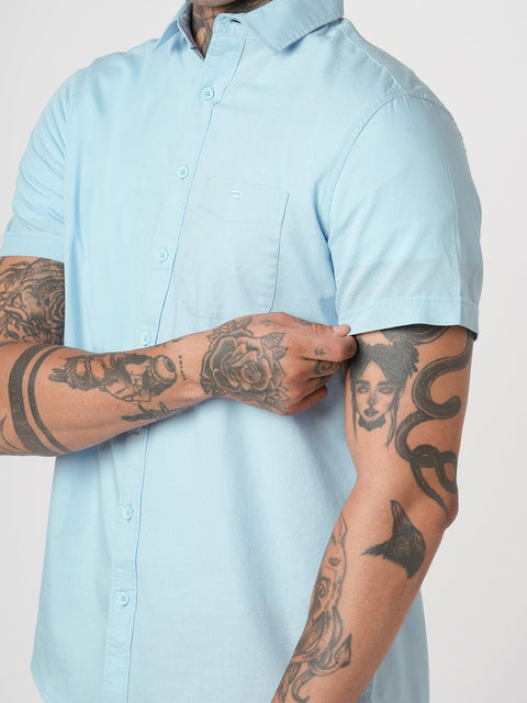 LIGHT BLUE PLAIN HALF SLEEVE SHIRT-Shirt - 260134350