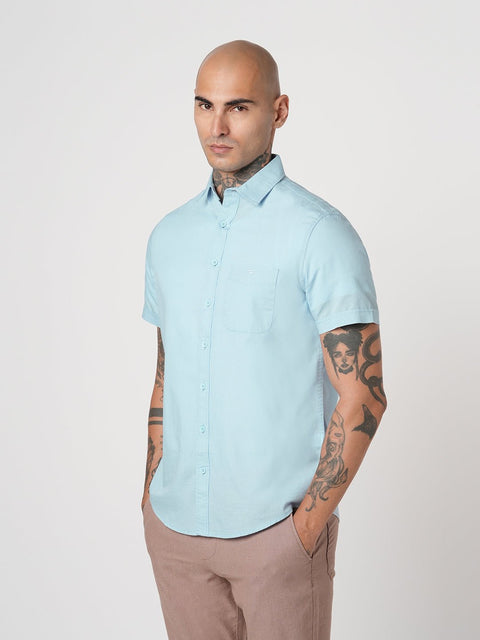 LIGHT BLUE PLAIN HALF SLEEVE SHIRT-Shirt - 260134350