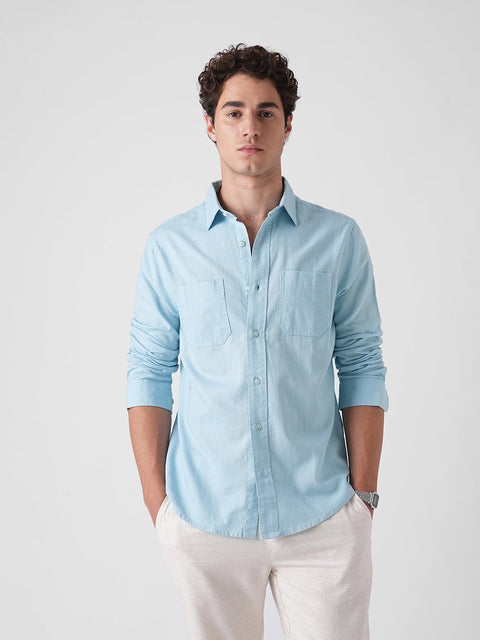 LIGHT BLUE PLAIN SLUB SHIRT-Shirt - 260134970