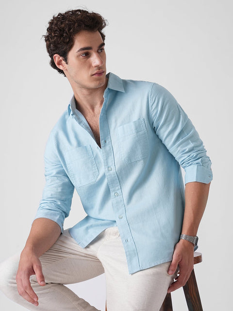 LIGHT BLUE PLAIN SLUB SHIRT-Shirt - 260134970