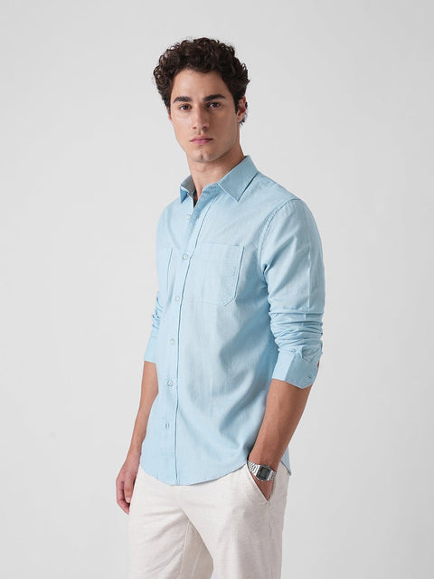 LIGHT BLUE PLAIN SLUB SHIRT-Shirt - 260134970