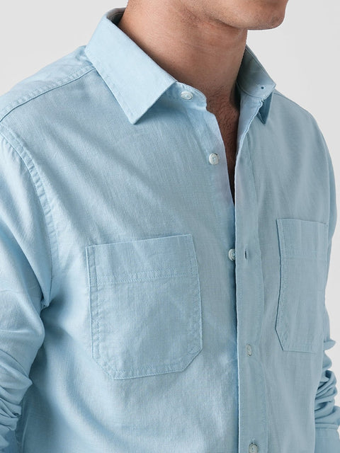 LIGHT BLUE PLAIN SLUB SHIRT-Shirt - 260134970