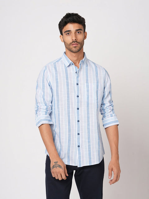 LIGHT BLUE STRIPED COTTON SHIRT-Shirt - 251033440