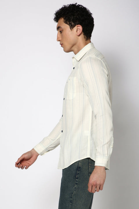 Light Blue Striped Cotton Shirt - Shirt - 240527805