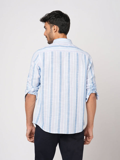 LIGHT BLUE STRIPED COTTON SHIRT-Shirt - 251033440