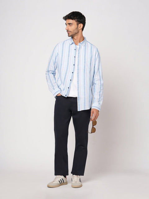 LIGHT BLUE STRIPED COTTON SHIRT-Shirt - 251033440
