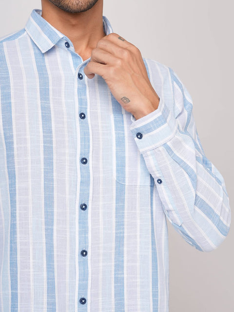 LIGHT BLUE STRIPED COTTON SHIRT-Shirt - 251033440