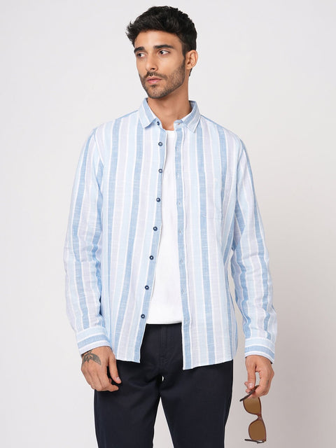 LIGHT BLUE STRIPED COTTON SHIRT-Shirt - 251033440