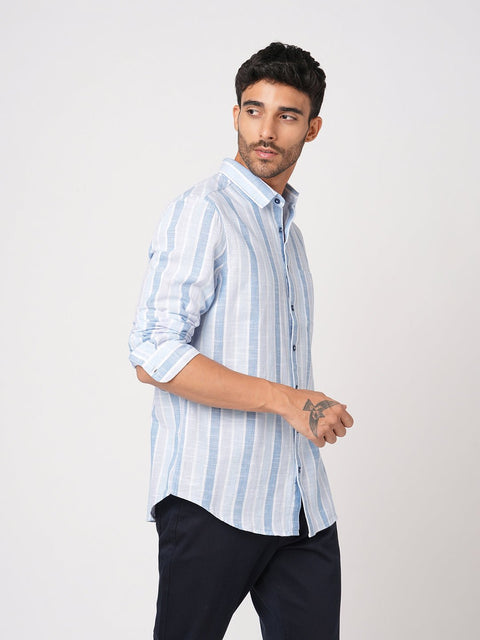 LIGHT BLUE STRIPED COTTON SHIRT-Shirt - 251033440