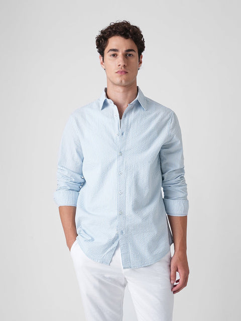 LIGHT BLUE STRIPED SEER SUCKER SHIRT-Shirt - 260235185