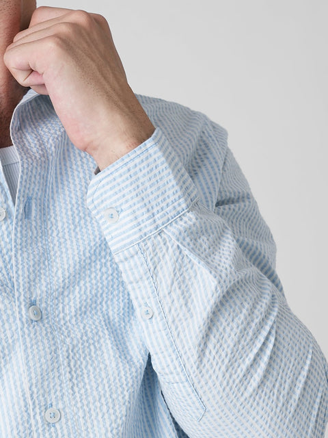LIGHT BLUE STRIPED SEER SUCKER SHIRT-Shirt - 260235185
