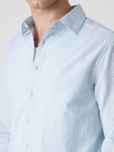 LIGHT BLUE STRIPED SEER SUCKER SHIRT-Shirt - 260235185