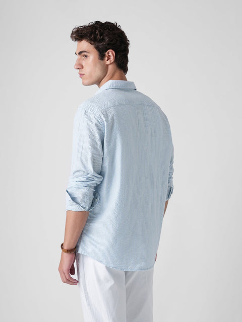 LIGHT BLUE STRIPED SEER SUCKER SHIRT-Shirt - 260235185