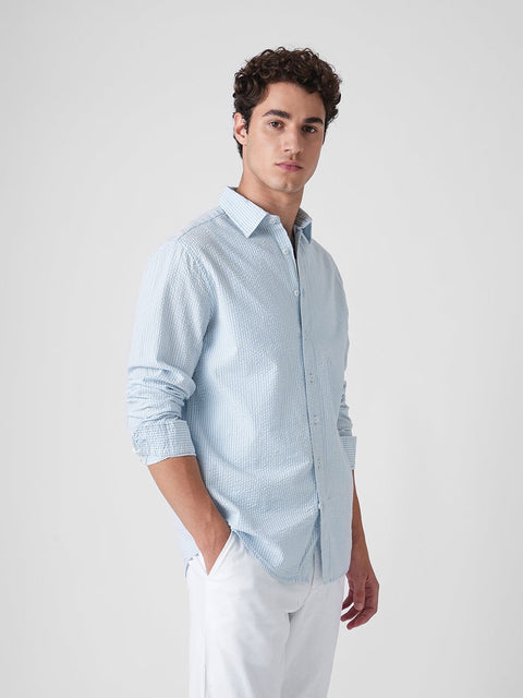 LIGHT BLUE STRIPED SEER SUCKER SHIRT-Shirt - 260235185