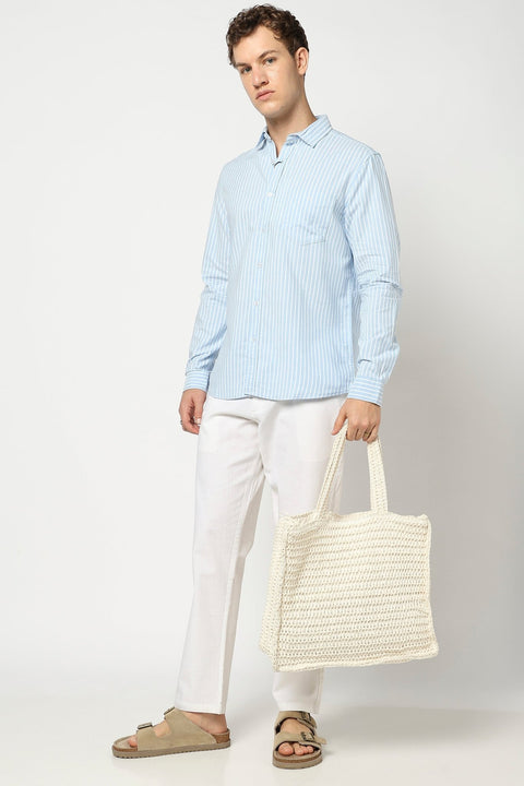 Light Blue Stripped Full Sleeve Shirt - Shirts - 250531153