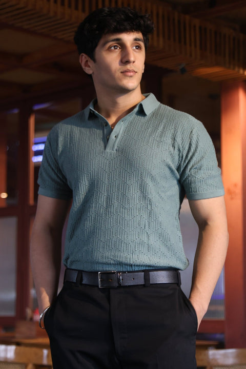 Light Green Flatknit Polo - T shirts - 2505301170