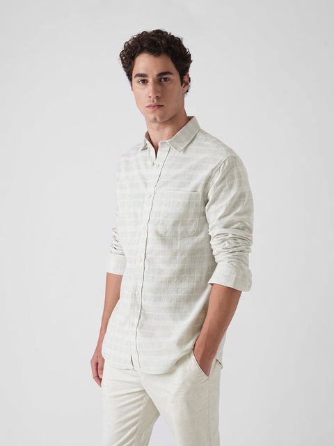 LIGHT GREY CHECKERED DOBBY SHIRT-Shirt - 260235270