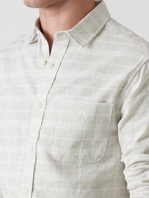 LIGHT GREY CHECKERED DOBBY SHIRT-Shirt - 260235270