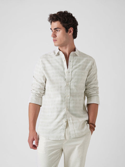 LIGHT GREY CHECKERED DOBBY SHIRT-Shirt - 260235270