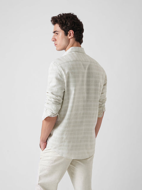 LIGHT GREY CHECKERED DOBBY SHIRT-Shirt - 260235270