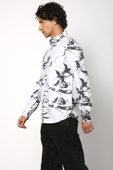 Light Grey Cotton Printed Shirt - Shirt - 241129673