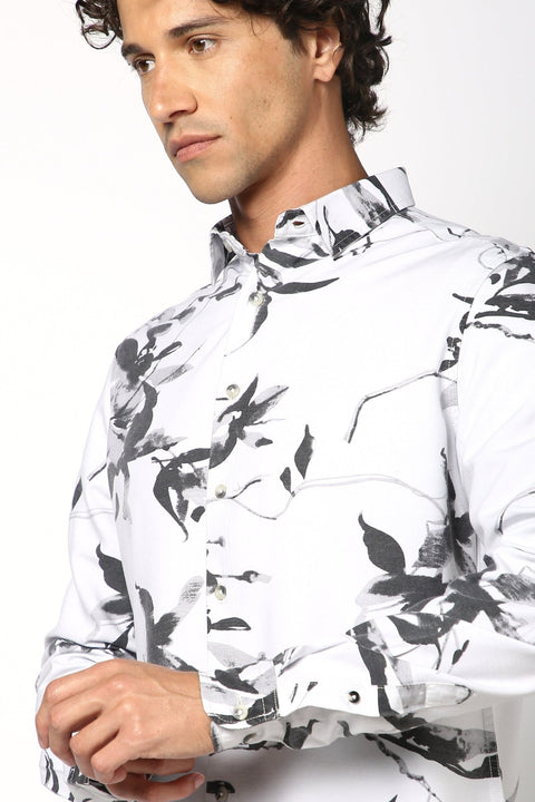 Light Grey Cotton Printed Shirt - Shirt - 241129673