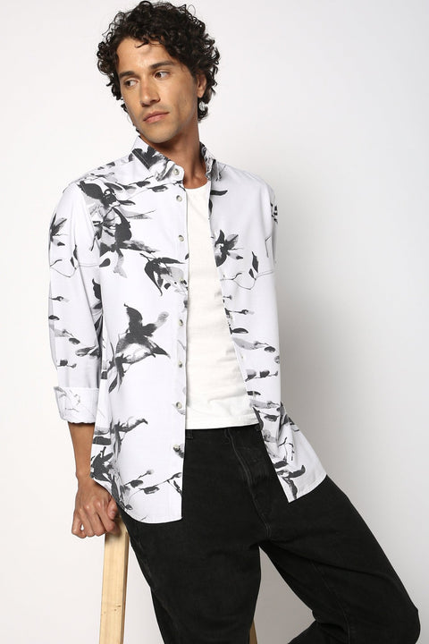 Light Grey Cotton Printed Shirt - Shirt - 241129673