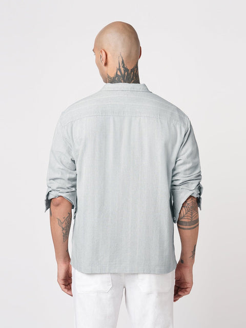 LIGHT GREY CUBAN COLLAR RELAXED FIT SHIRT-Shirt - 250932601